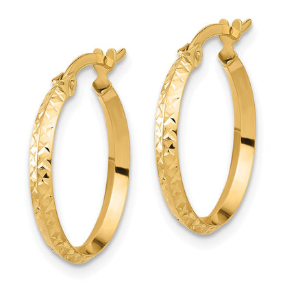 14K Gelbgold Poliert und Diamantiert Messer Kante Creolen