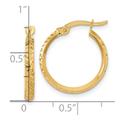 14K Gelbgold Poliert und Diamantiert Messer Kante Creolen