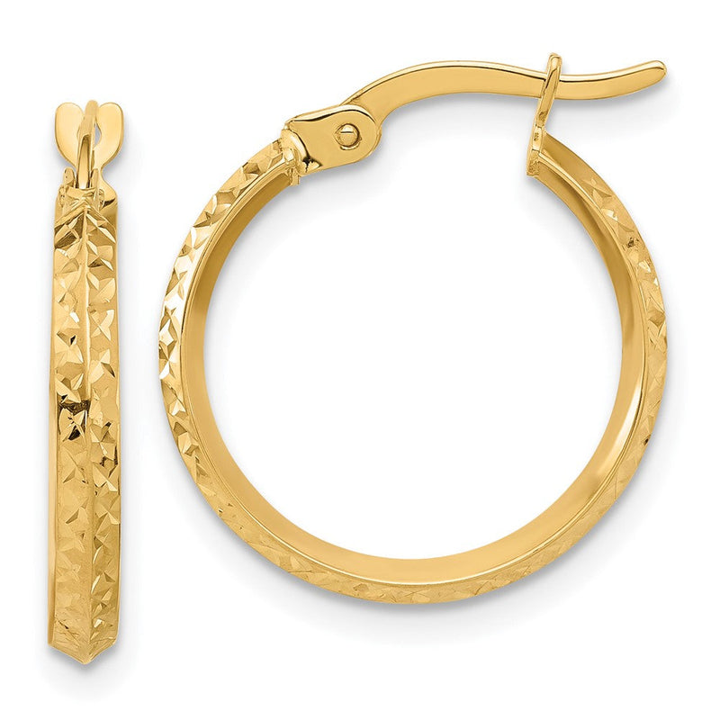 14K Gelbgold Poliert und Diamantiert Messer Kante Creolen