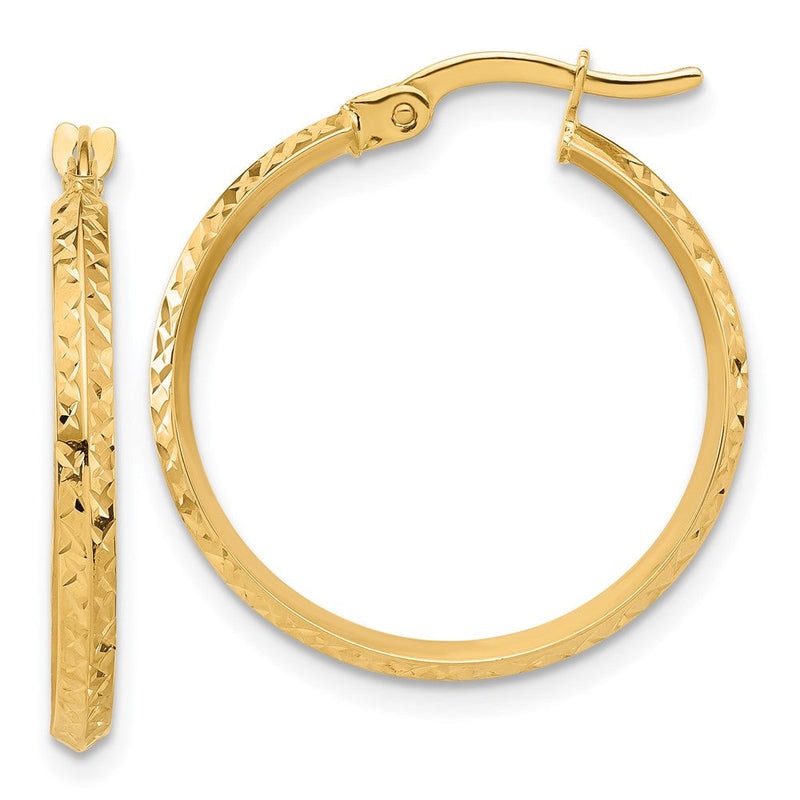 14K Gelbgold Poliert und Diamantiert Messer Kante Creolen