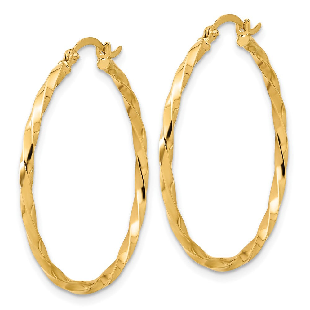 14K Gelbgold Poliert und Gedreht 1.8mm Creolen