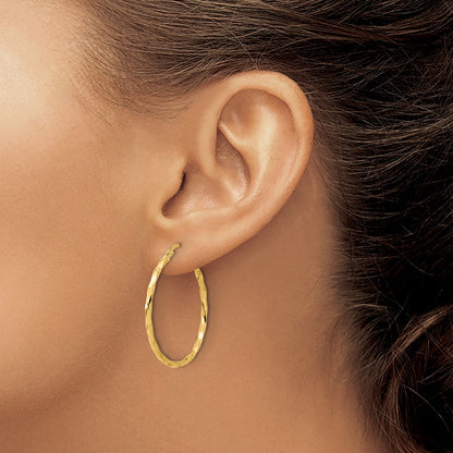 14K Gelbgold Poliert und Gedreht 1.8mm Creolen