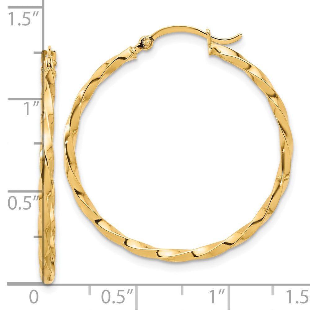 14K Gelbgold Poliert und Gedreht 1.8mm Creolen