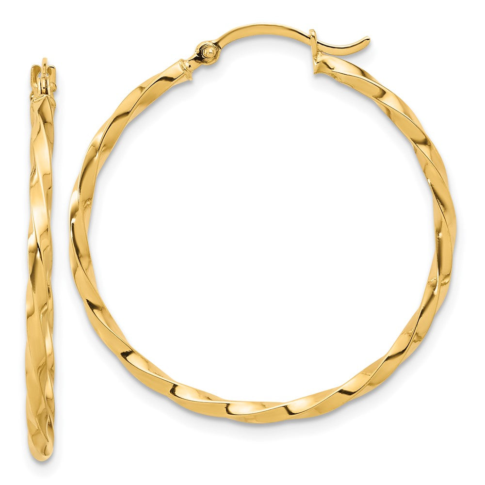 14K Gelbgold Poliert und Gedreht 1.8mm Creolen