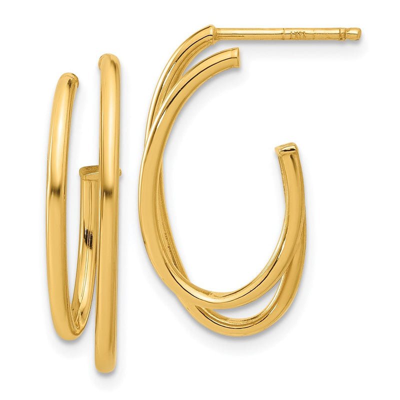 14K Gelbgold Poliert Oval /double Strang J-hoop Ohrstecker