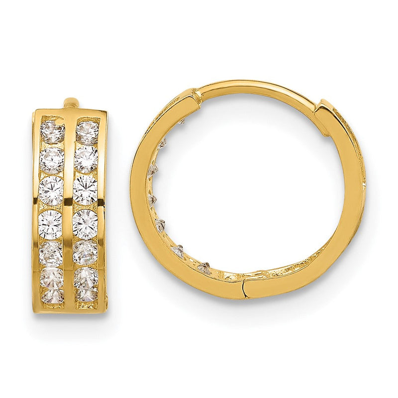 14K Gelbgold Poliert Zwei Reihe Zirkonia 4mm Klappbar Creolen