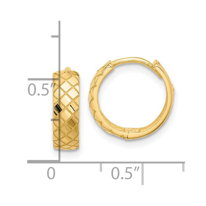 14K Gelbgold Poliert und Geätzt Klappbar Creolen