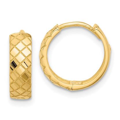 14K Gelbgold Poliert und Geätzt Klappbar Creolen