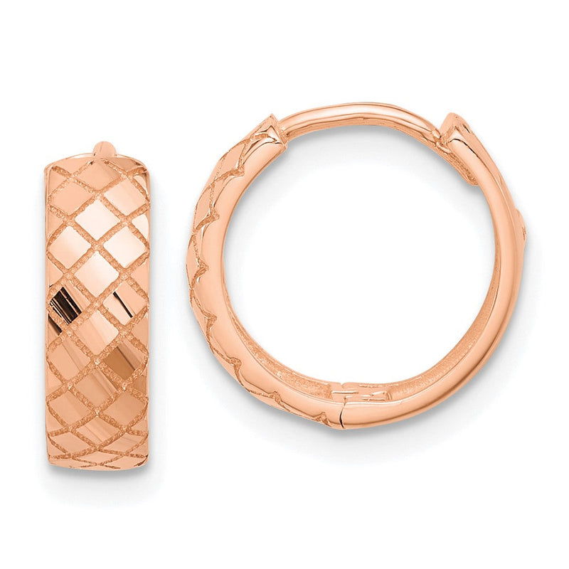 14K Roségold Poliert und Geätzt Klappbar Creolen