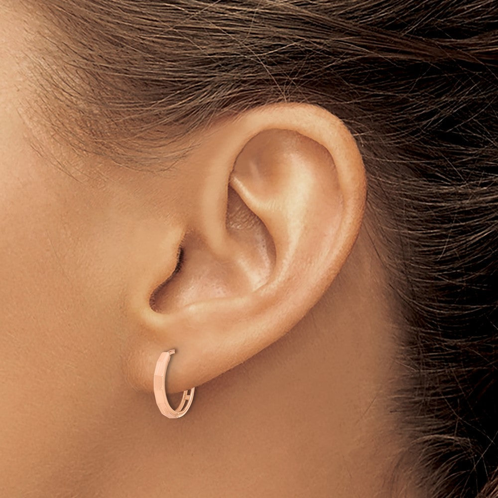 14K Roségold Poliert und Diamantiert Klappbar Creolen