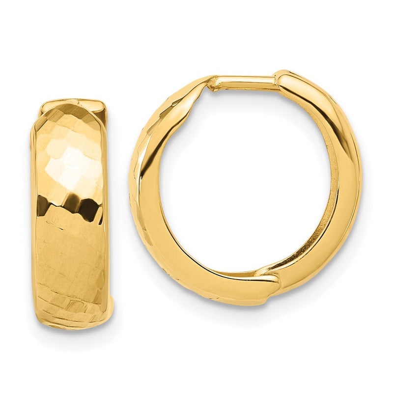14K Gelbgold Poliert und Diamantiert Huggie Creolen