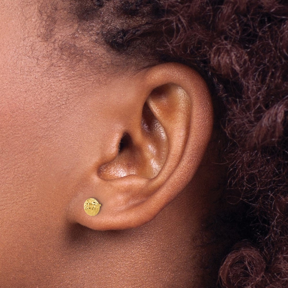 14K Gelbgold Poliert und Diamantiert 5.5mm Knopf Ohrstecker