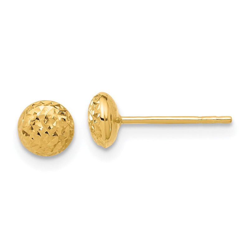 14K Gelbgold Poliert und Diamantiert 5.5mm Knopf Ohrstecker