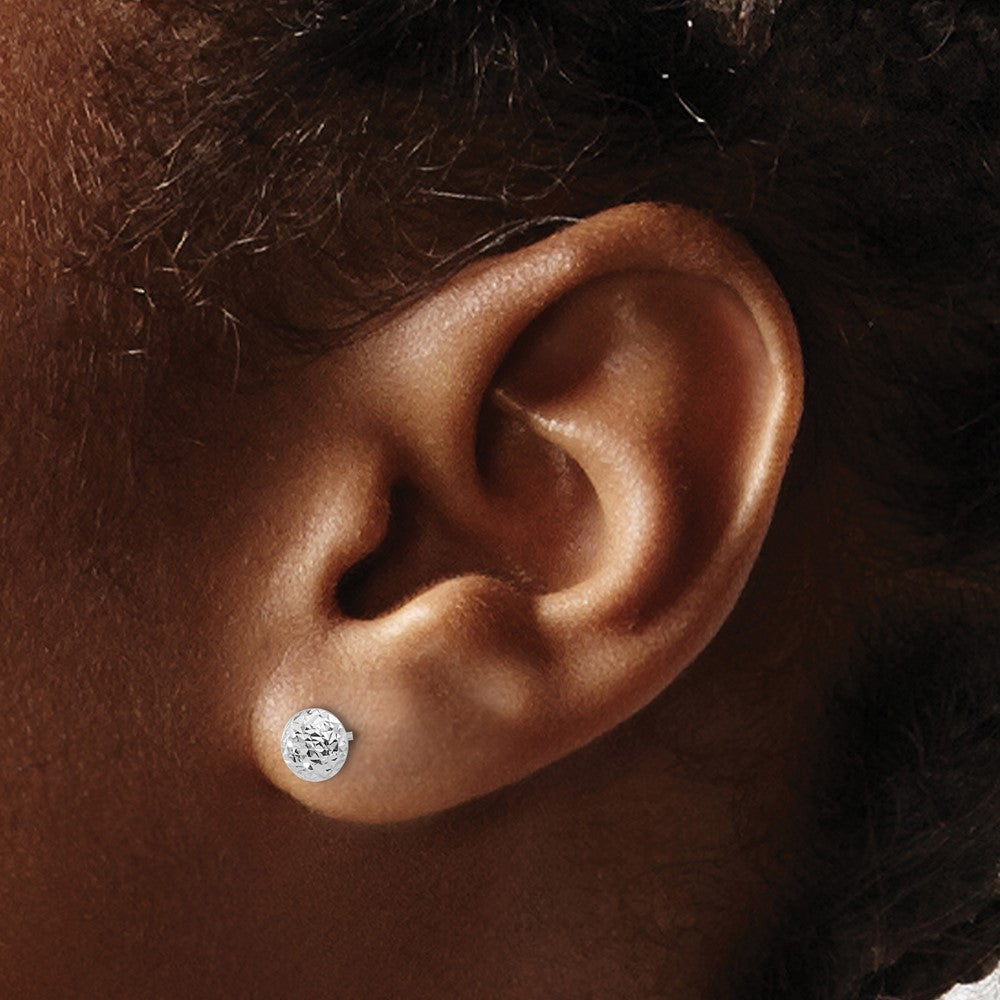 14K Weißgold Poliert und Diamantiert 5.5mm Knopf Ohrstecker