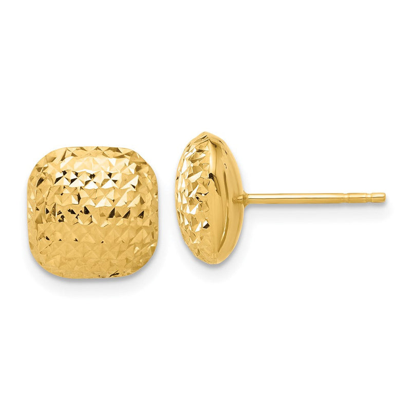 14K Gelbgold Poliert und Diamantiert 10mm Gewölbt Quadratisch Ohrstecker
