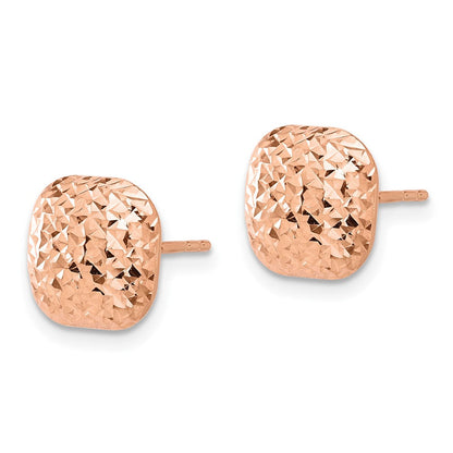 14K Roségold Poliert Diamantiert 10mm Gewölbt Quadratisch Ohrstecker