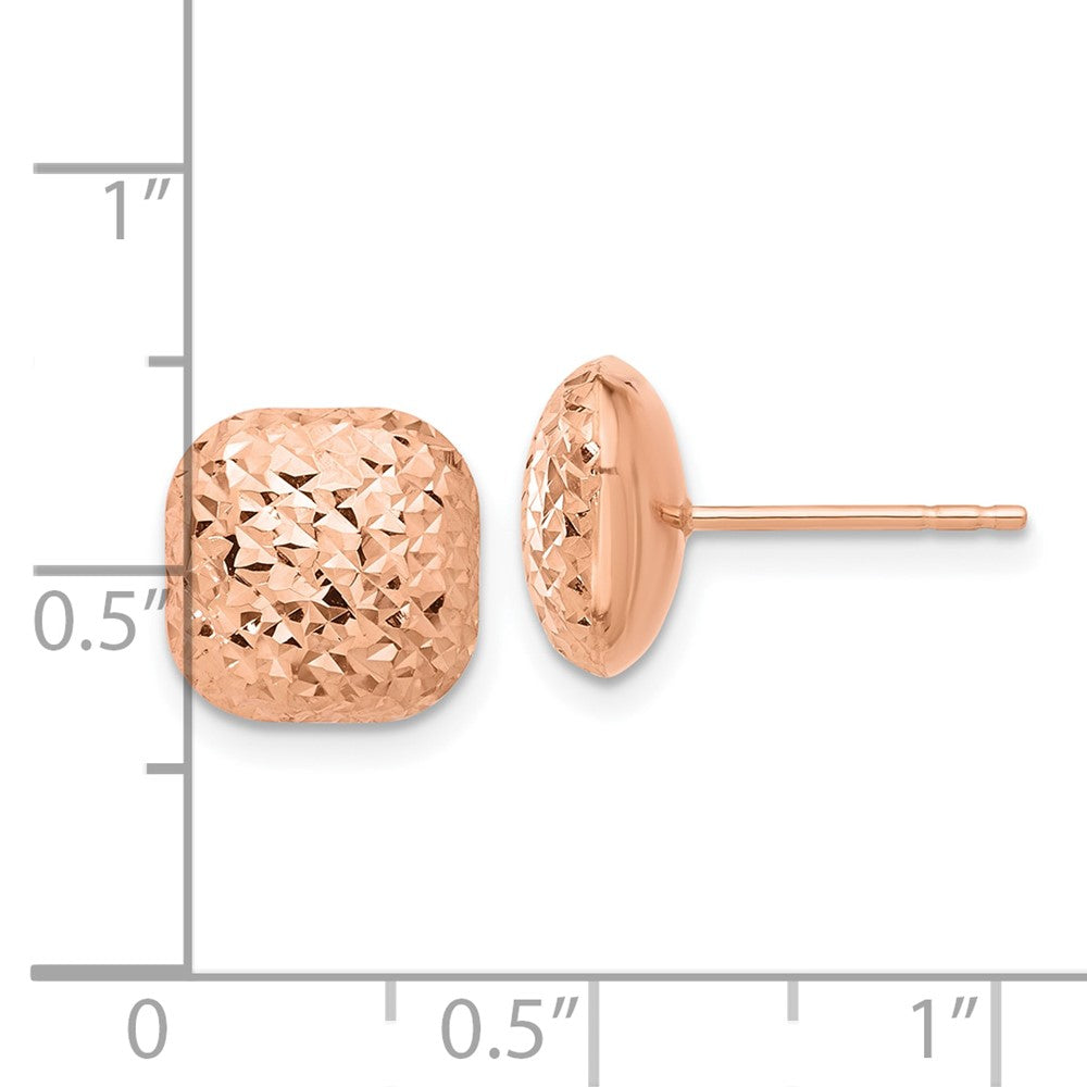 14K Roségold Poliert Diamantiert 10mm Gewölbt Quadratisch Ohrstecker
