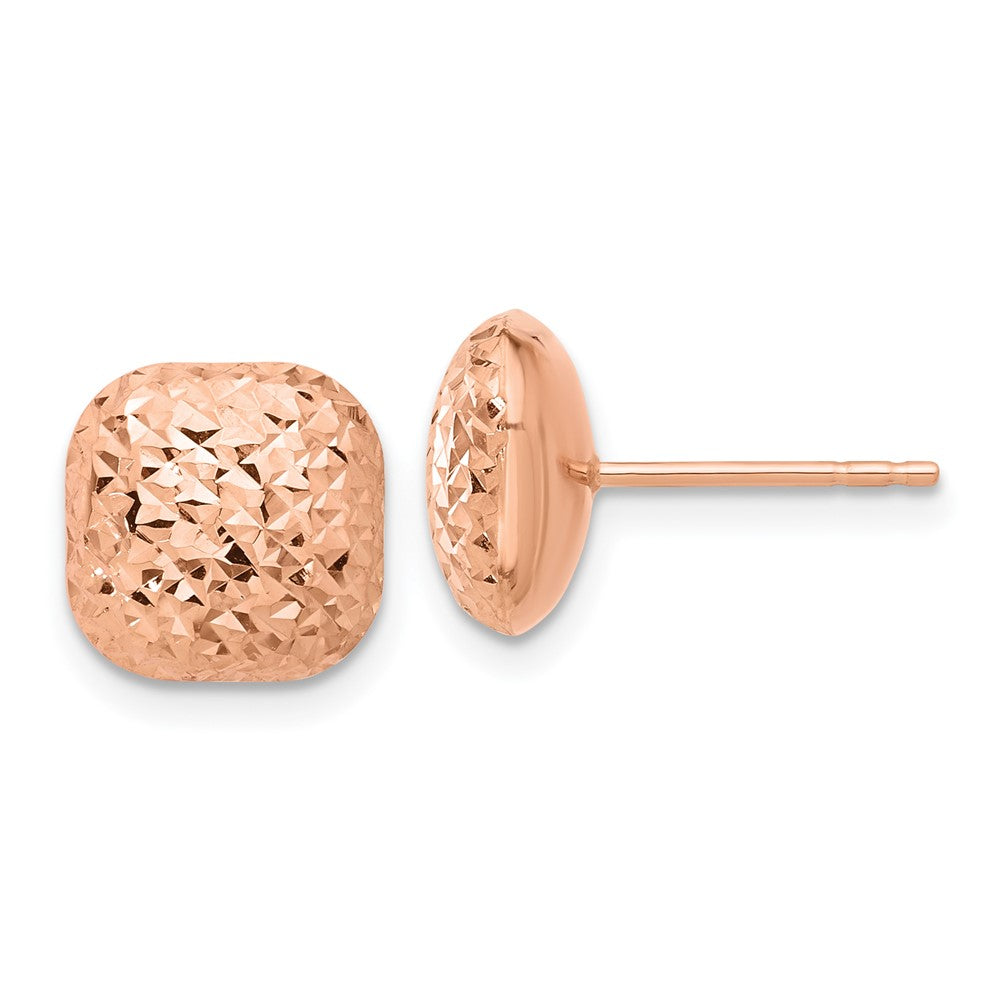 14K Roségold Poliert Diamantiert 10mm Gewölbt Quadratisch Ohrstecker