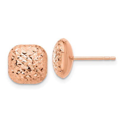 14K Roségold Poliert Diamantiert 10mm Gewölbt Quadratisch Ohrstecker