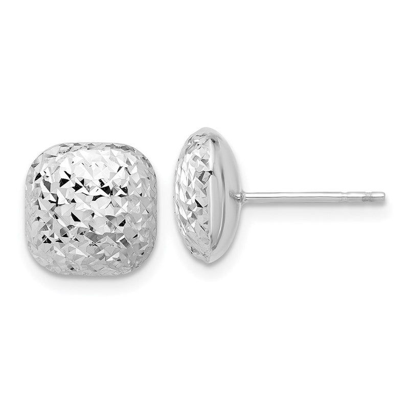 14K Weißgold Poliert Diamantiert 10mm Gewölbt Quadratisch Ohrstecker