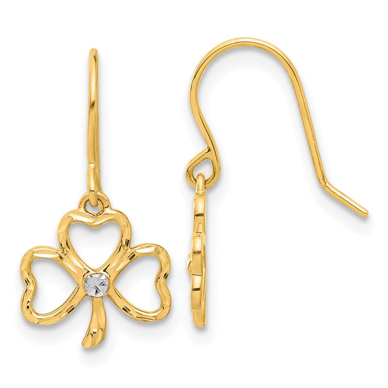 14K Gelb & Rhodium und Weiß Rhodium Diamantiert Klee Ohrhänger