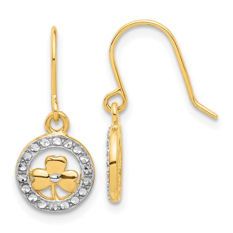 14K Gelb & Rhodium und Weiß Rhodium Diamantiert Klee in Kreis Ohrhänger