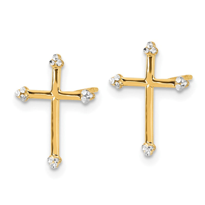 14K Gelb & Rhodium und Weiß Rhodium Diamantiert Kreuz Ohrstecker