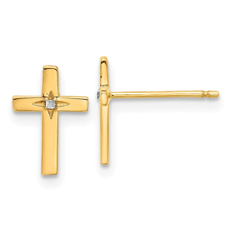 14K Gelb & Rhodium und Weiß Rhodium Kreuz Ohrstecker