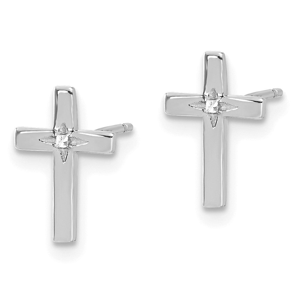 14K Weißgold Kreuz Ohrstecker