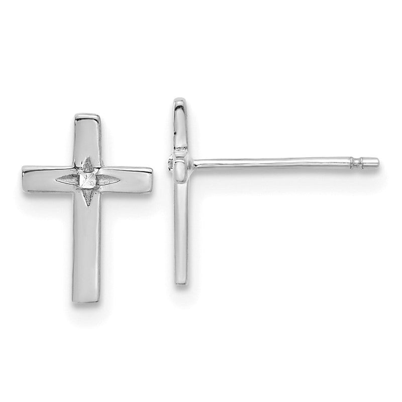 14K Weißgold Kreuz Ohrstecker