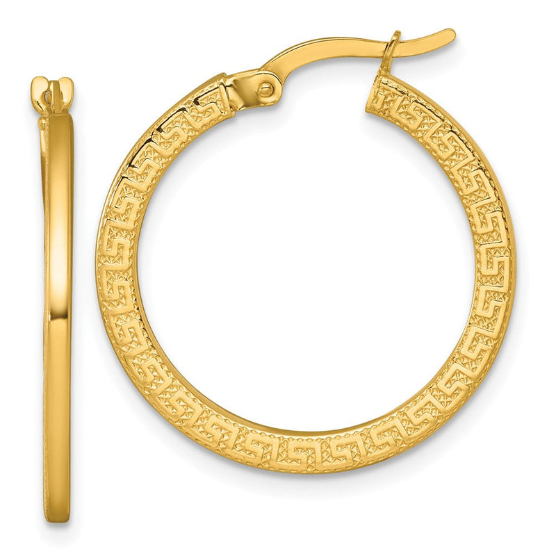 14K Gelbgold Poliert Strukturiert Greek Key Creolen