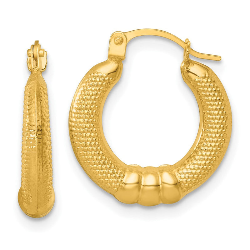 14K Gelbgold Poliert und Strukturiert Creolen