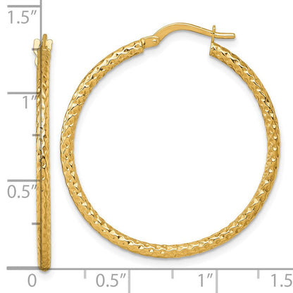 14K Gelbgold Poliert Diamantiert Creolen