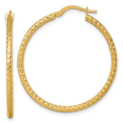 14K Gelbgold Poliert Diamantiert Creolen