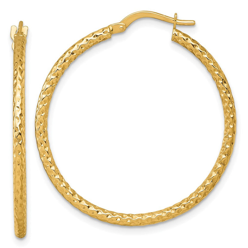 14K Gelbgold Poliert Diamantiert Creolen