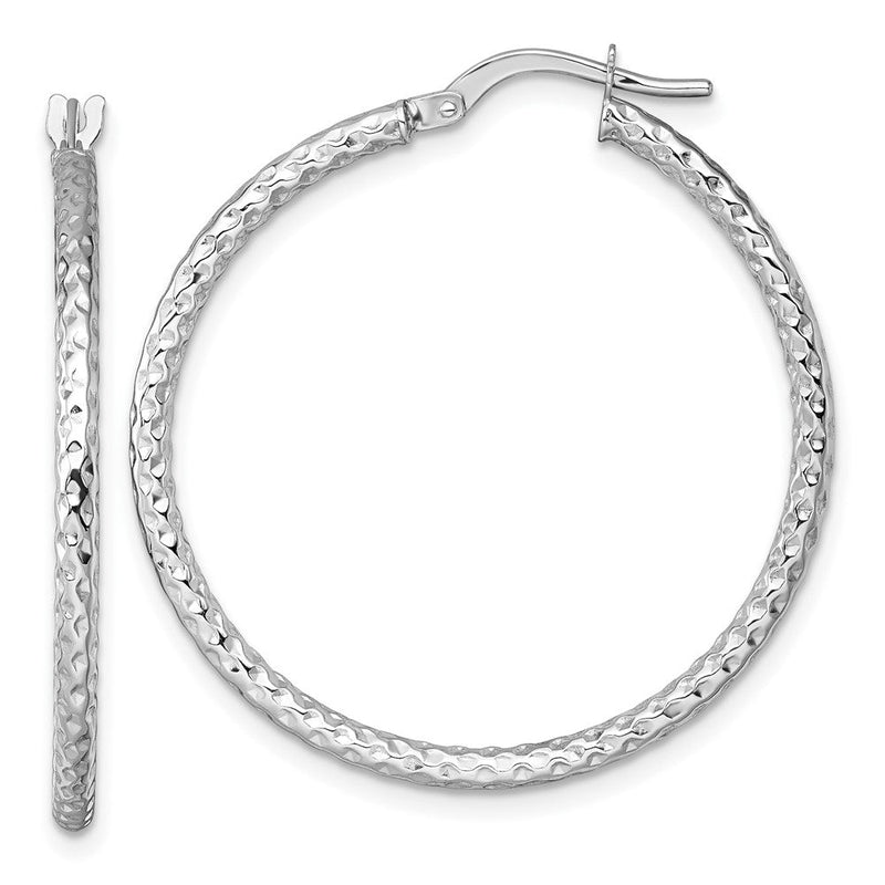 14K Weißgold Poliert Diamantiert Creolen
