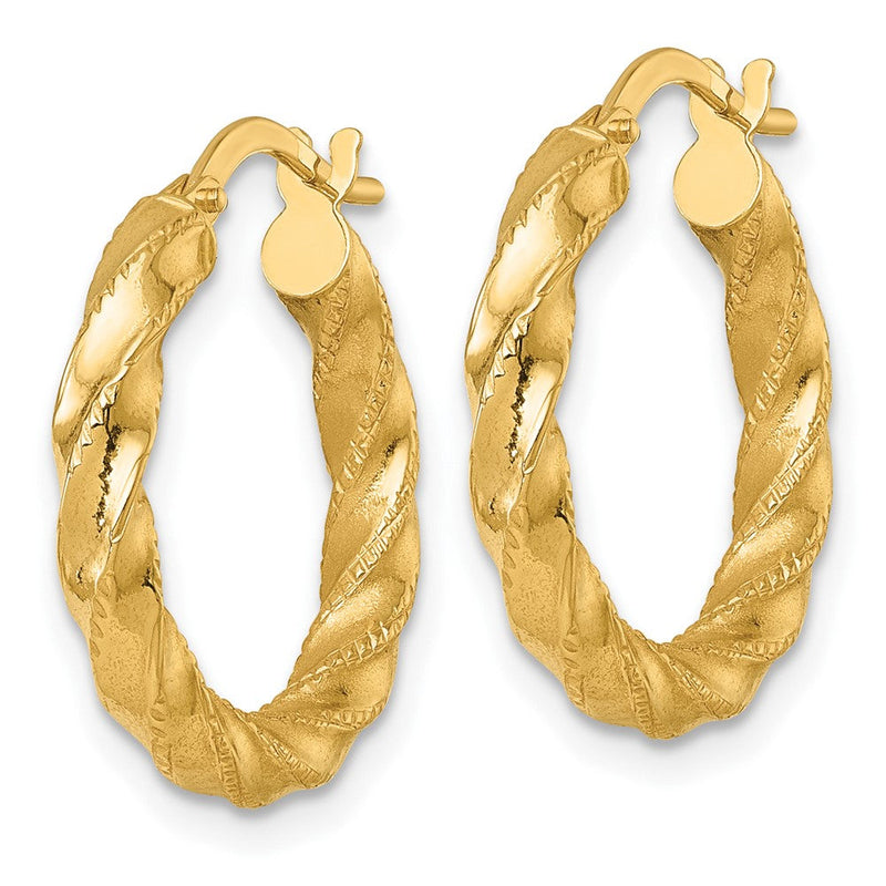 14K Gelbgold Poliert Diamantiert Gedreht Creolen
