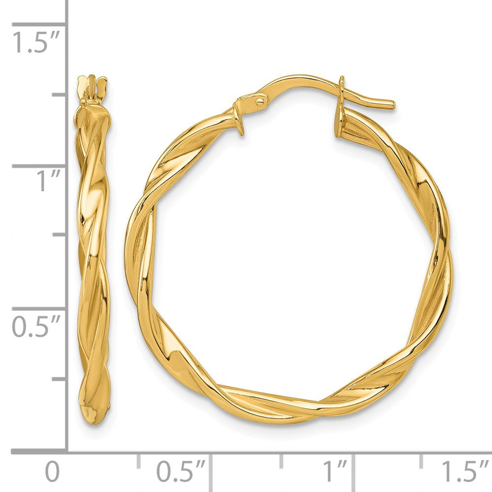 14K Gelbgold Poliert Gedreht Creolen