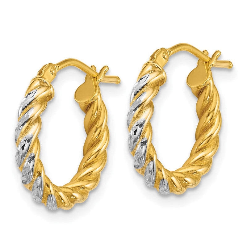 14K Gelb & Rhodium mit Weiß Rhodium Poliert Diamantiert Gedreht 2.75mm Creolen