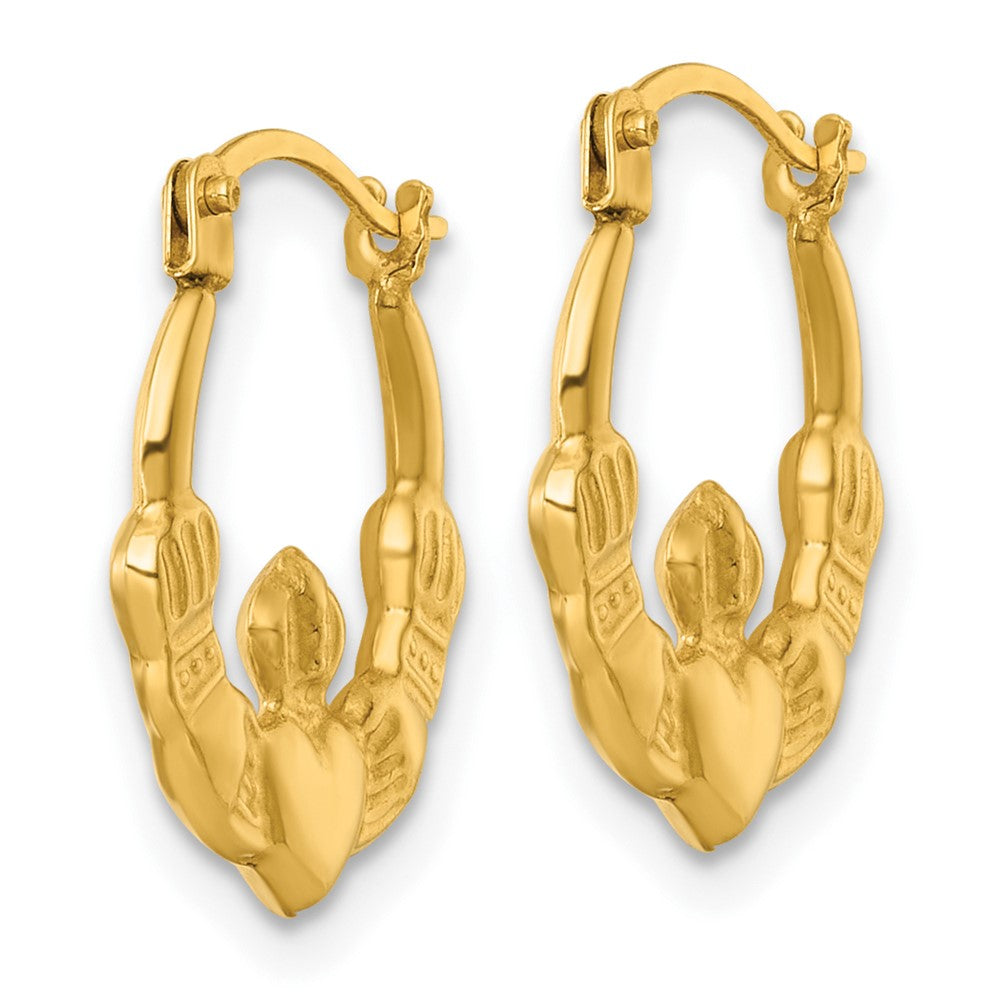 14K Gelbgold Poliert Claddagh Creolen