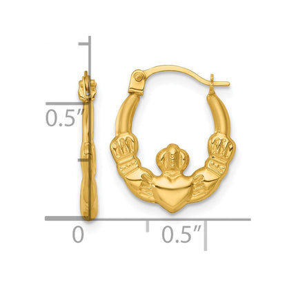 14K Gelbgold Poliert Claddagh Creolen