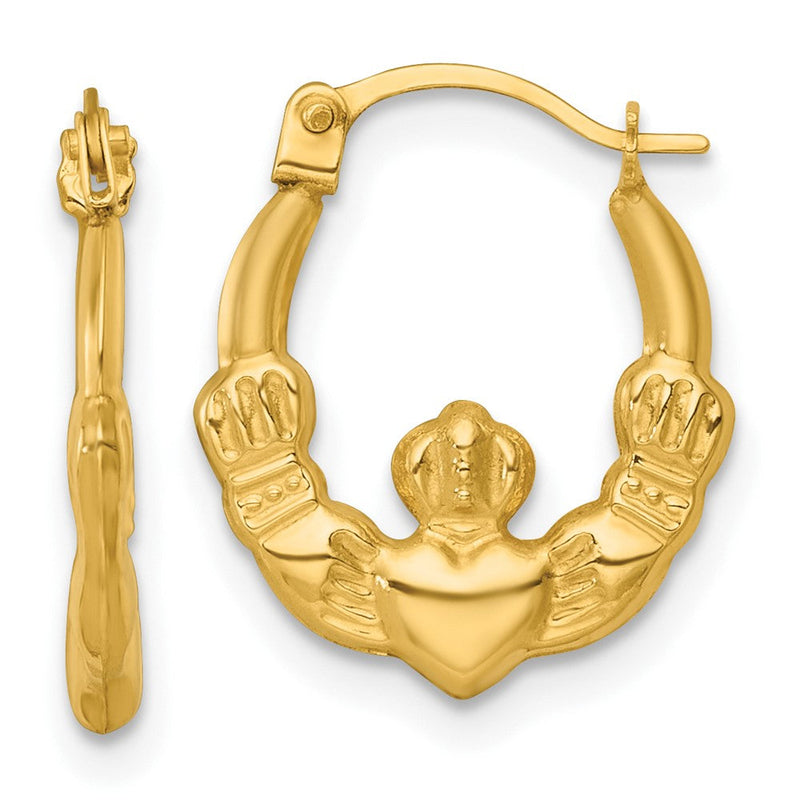 14K Gelbgold Poliert Claddagh Creolen