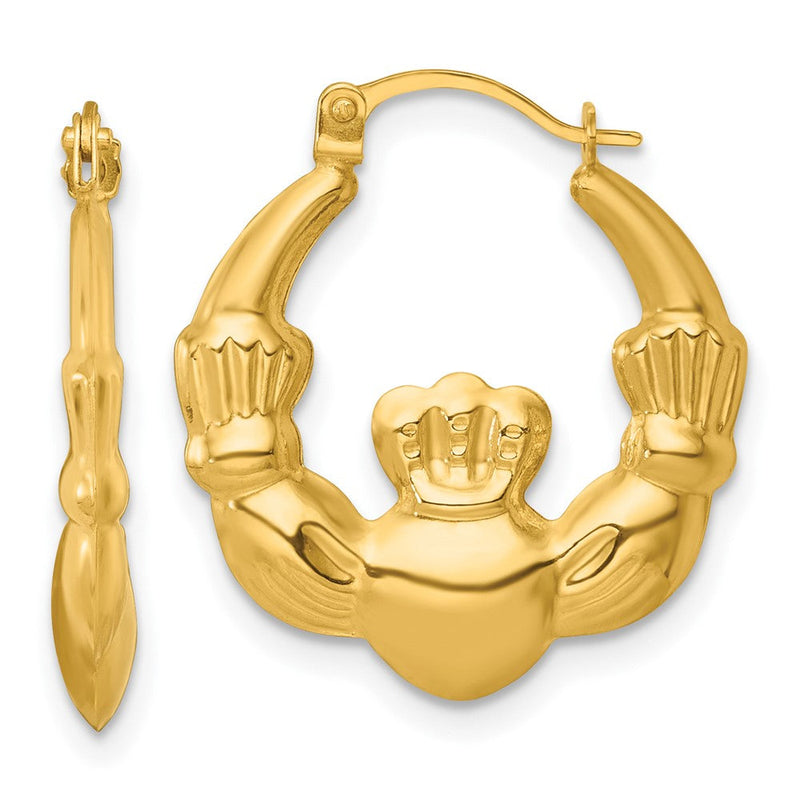 14K Gelbgold Poliert Claddagh Creolen
