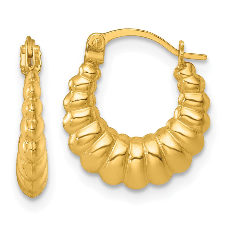 14K Gelbgold Poliert und Gerillt Gewellt Creolen