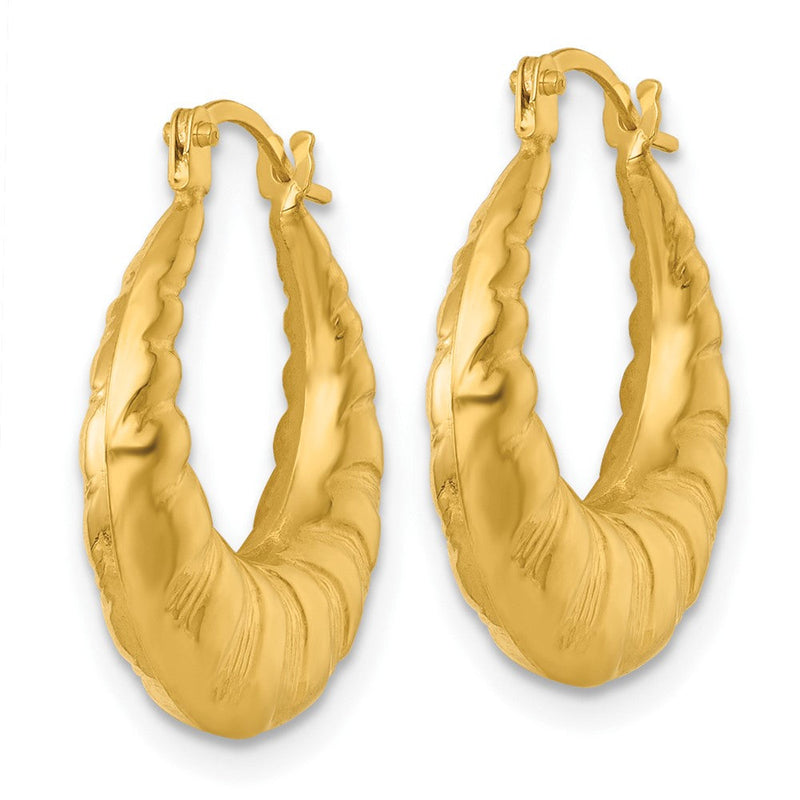 14K Gelbgold Poliert und Gerillt Gewellt Creolen