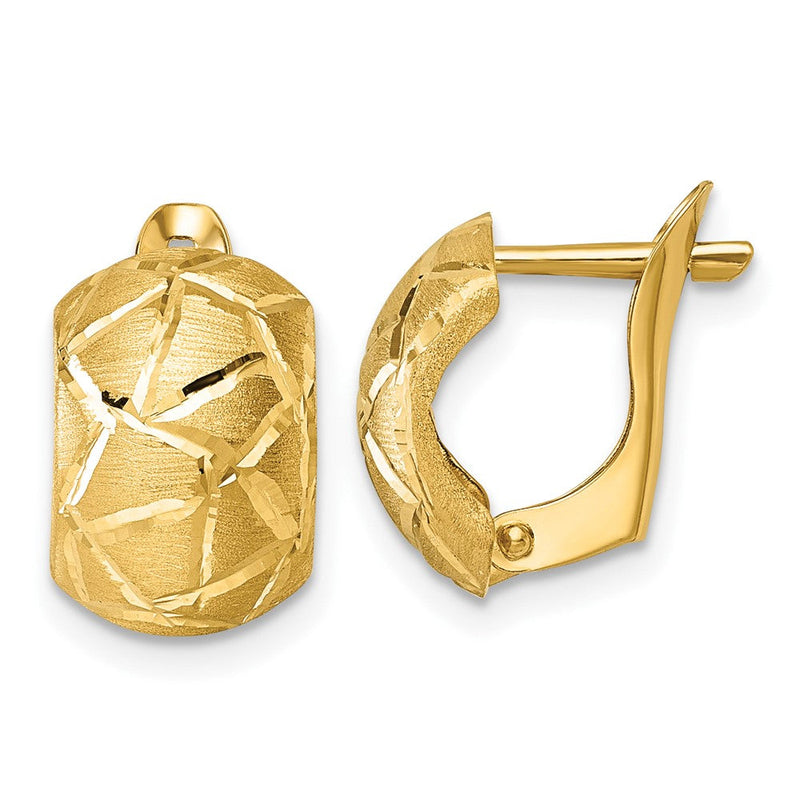 14K Gelbgold Poliert & Gebürstet Diamantiert Klappbar Creolen