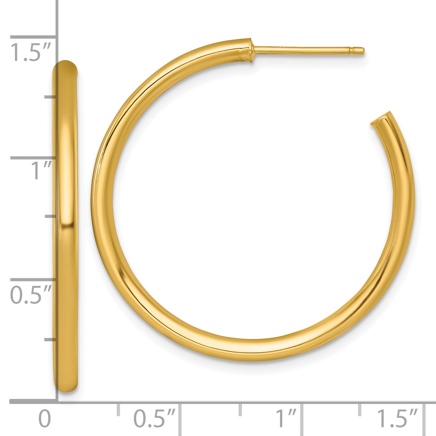 14K Gelbgold Poliert 2.5 X 35mm Röhre C-hoop Ohrstecker