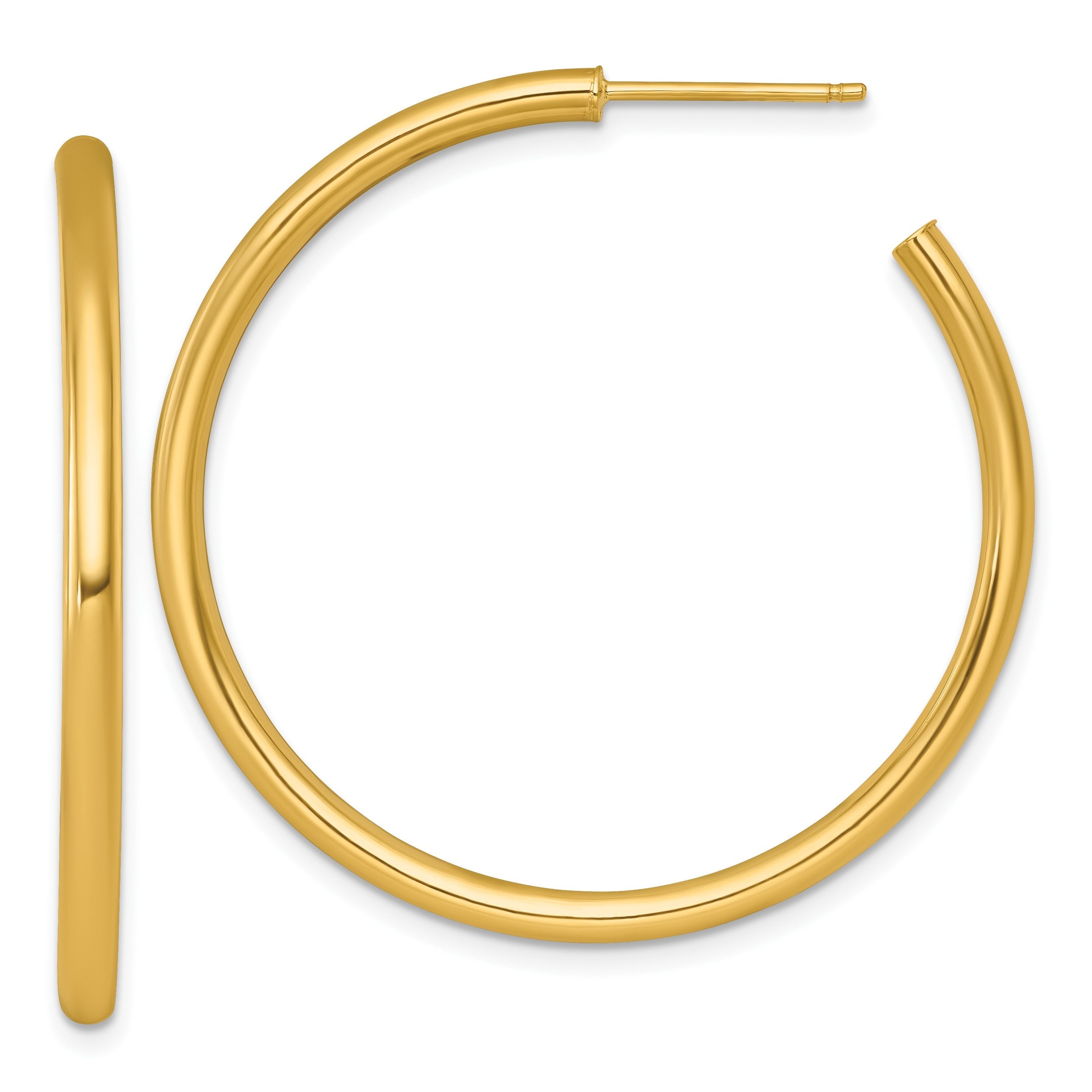 14K Gelbgold Poliert 2.5 X 40mm Röhre C-hoop Ohrstecker
