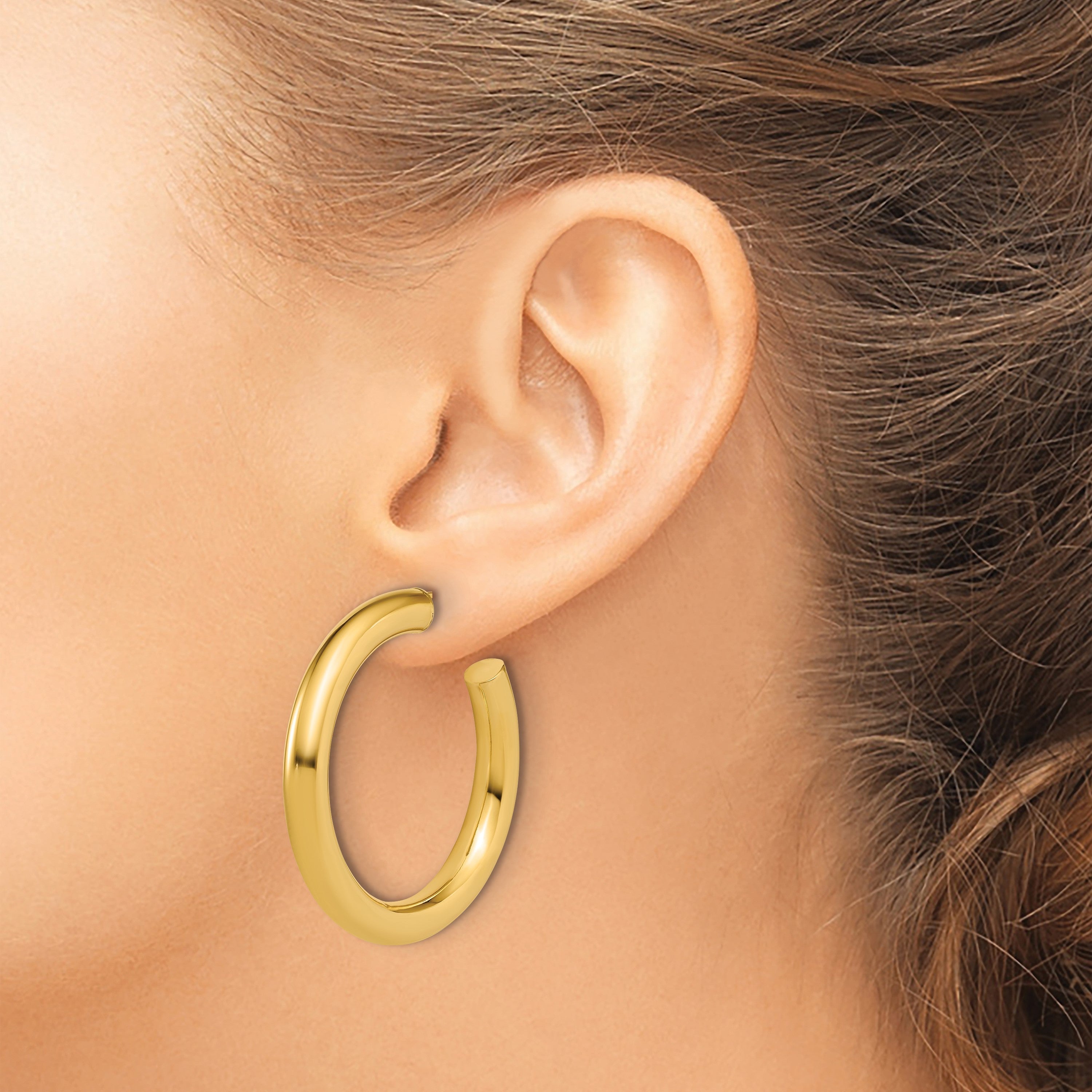 14K Gelbgold Poliert 5.0 X 40mm Röhre C-hoop Ohrstecker