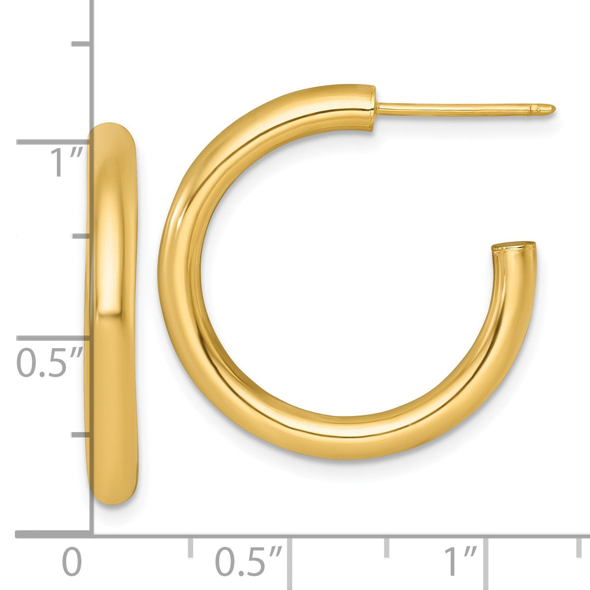 14K Gelbgold Poliert 3.0 X 25mm Röhre C-hoop Ohrstecker